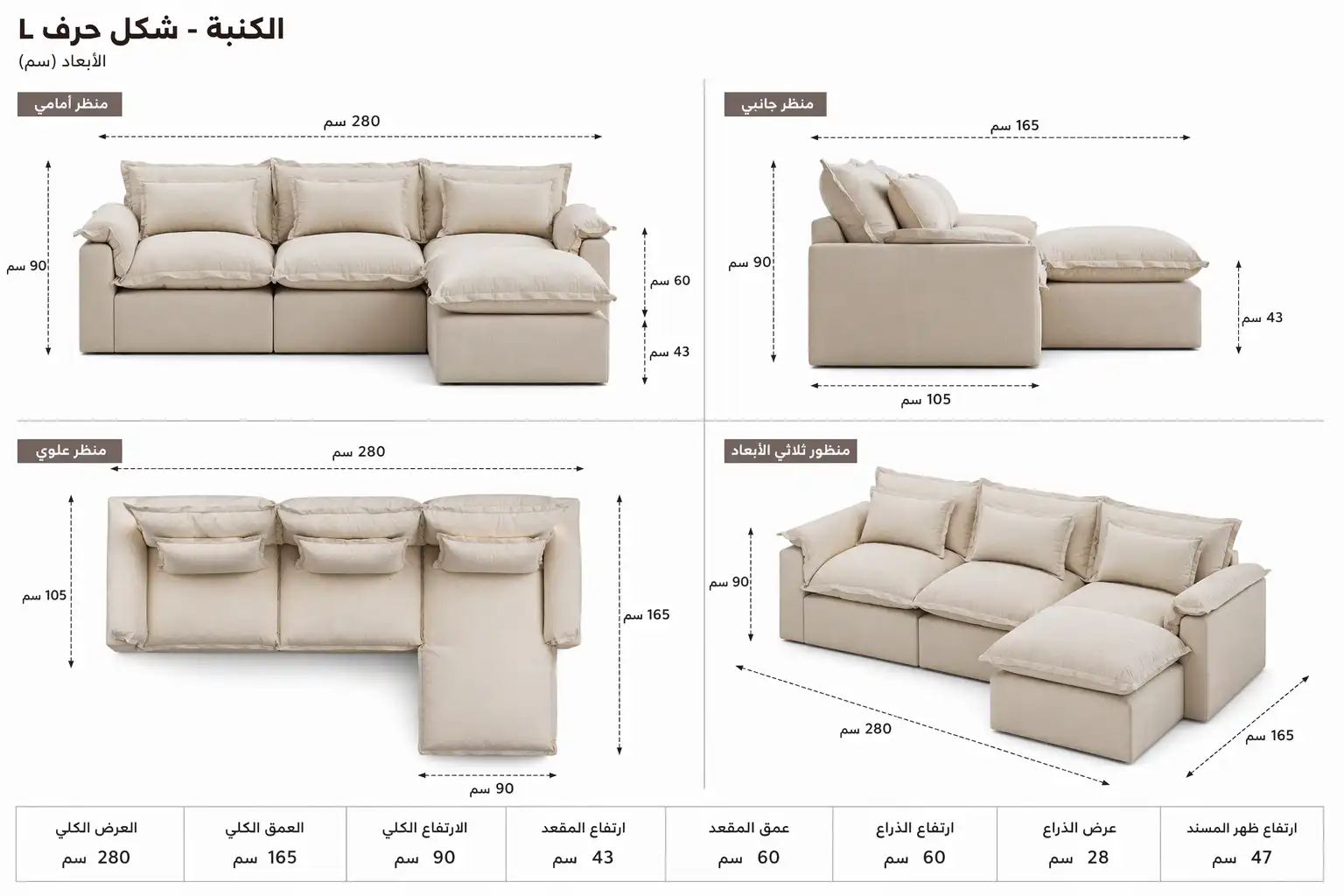 مقاسات الركنة 